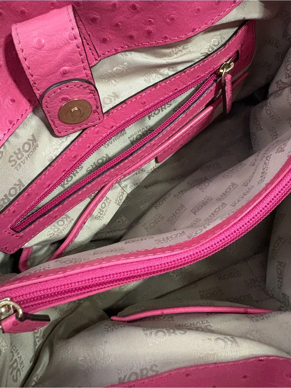Michael Kors Bright Pink Hamilton Leather Satchel with Gold Hardware